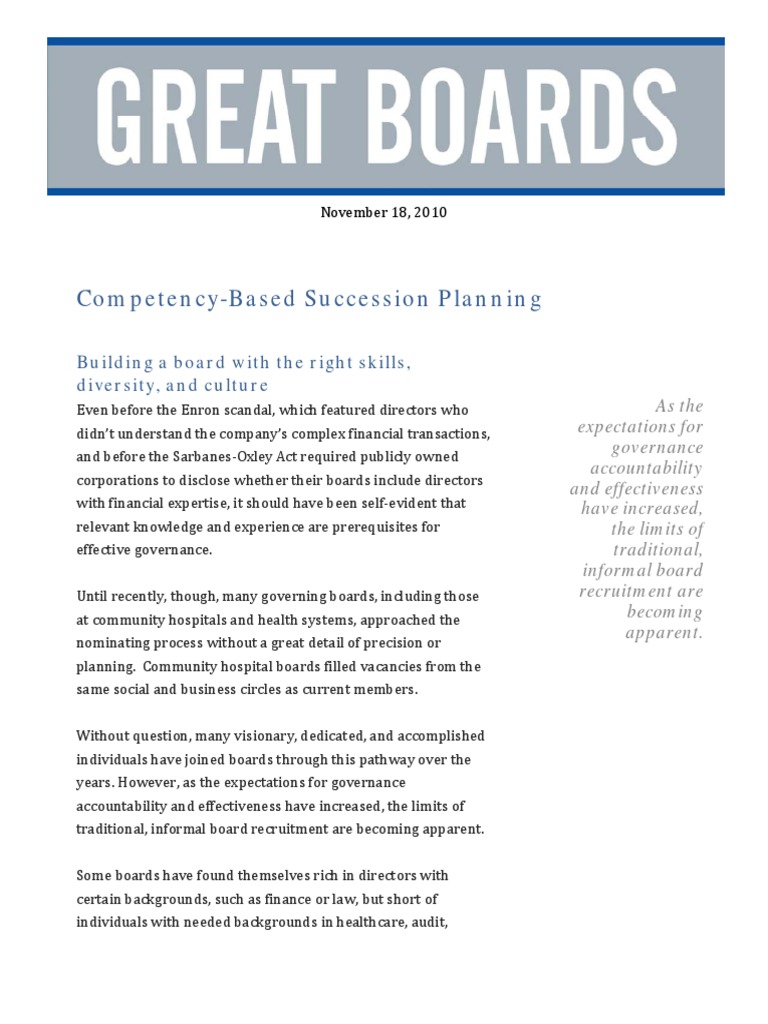 Succession Planning for Board Members Succession Planning
