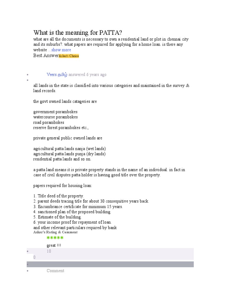 What Is The Meaning For PATTA PDF
