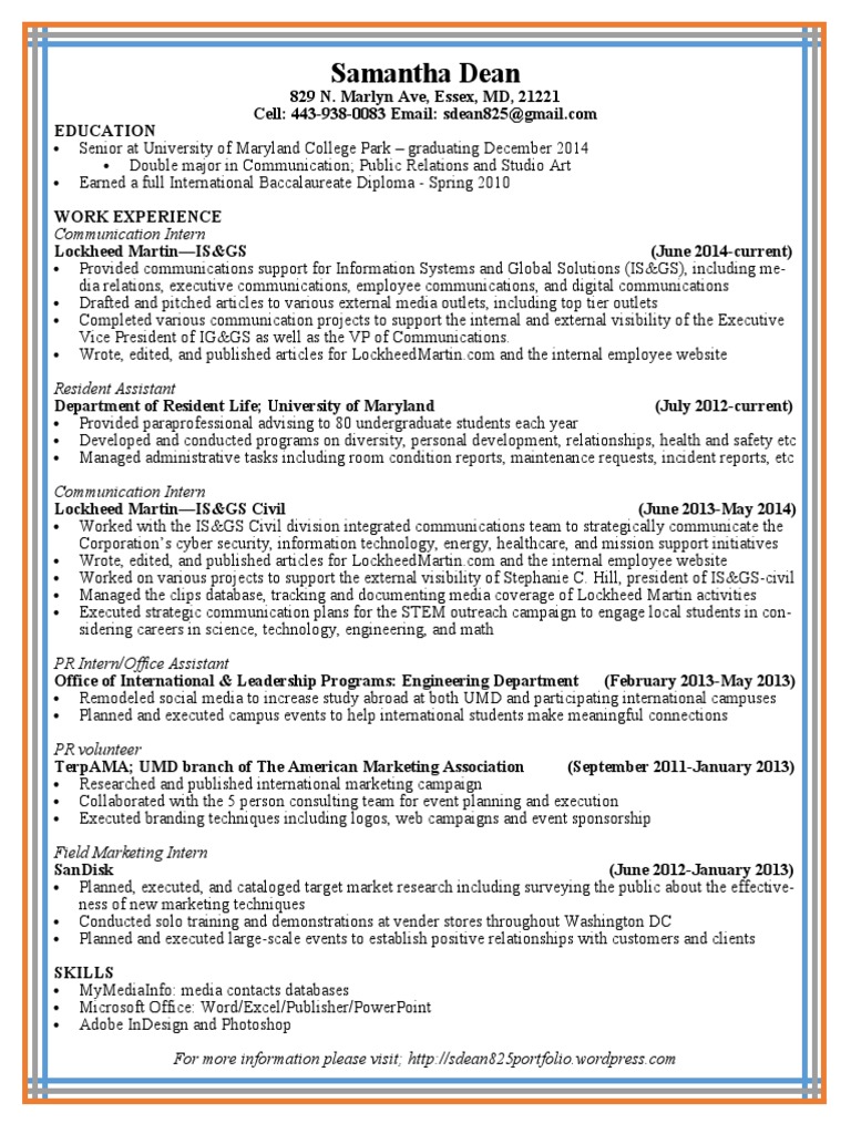 Samantha Dean: Communication Intern | PDF | Lockheed Martin | Internship