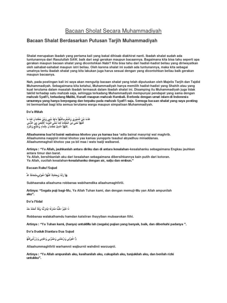 Bacaan Sholat Secara Muhammadiyah