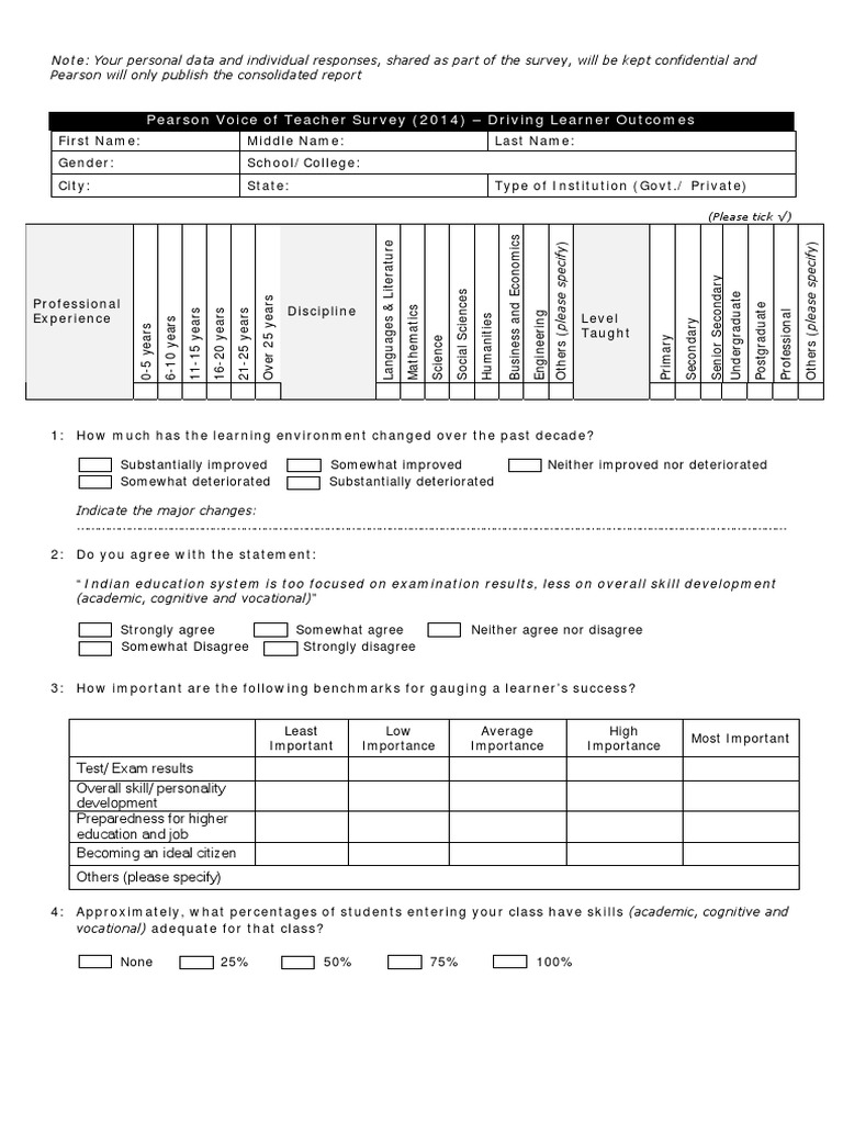 Voice of Teacher Survey 2014 - Questionnaire | PDF | Educational ...
