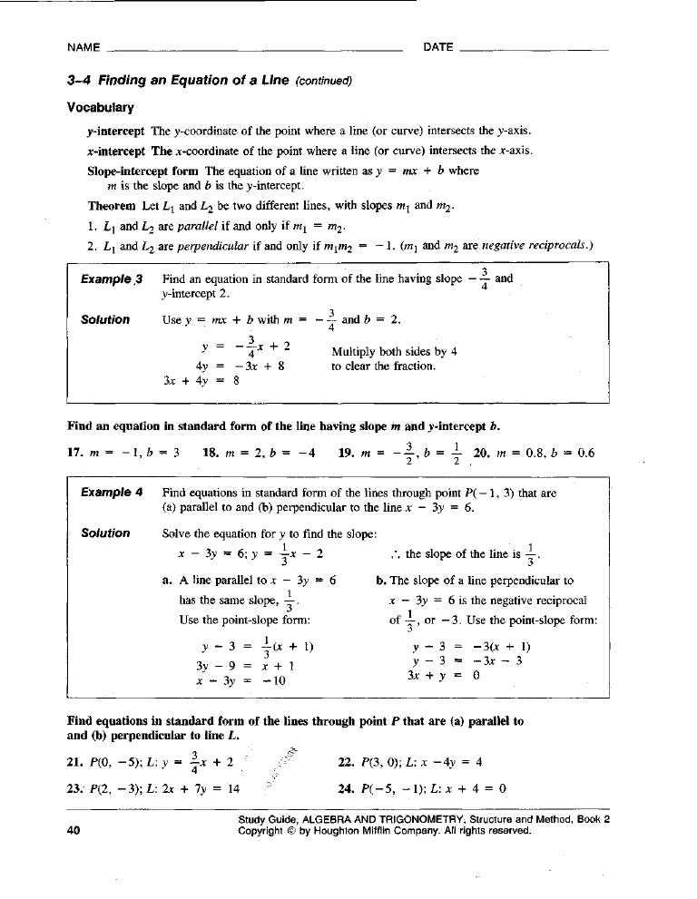 Worksheet 3 4 P 2 Slope Equations