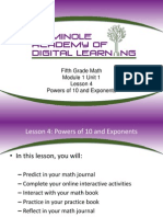 Fifth Grade Math Module 1 Unit 1 Lesson 4 Powers of 10 and Exponents