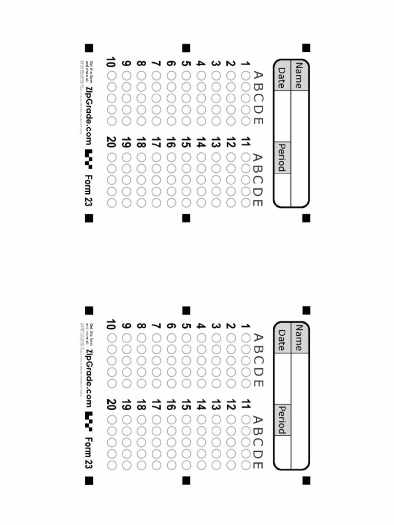 ZipGrade 20 Question Answer Document
