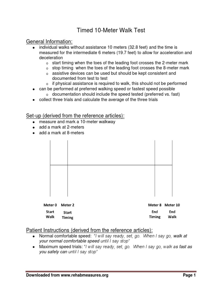 10 Meter Walk Test Instructions Acceleration Velocity