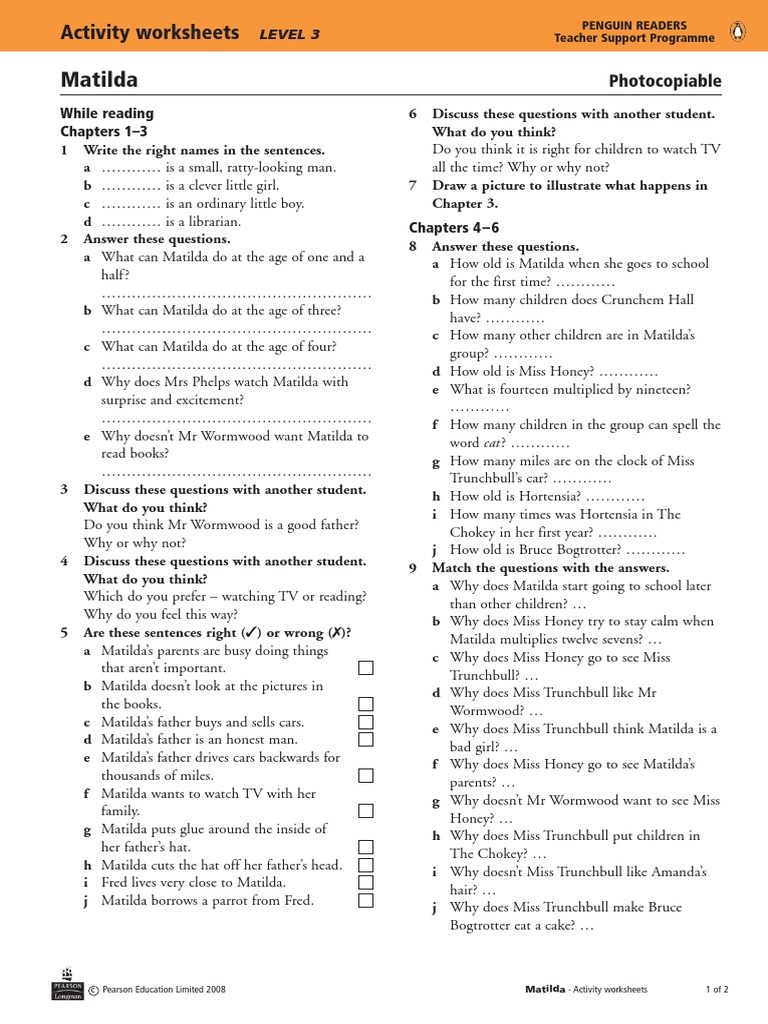 Matilda: Activity Worksheets | PDF | Home & Garden