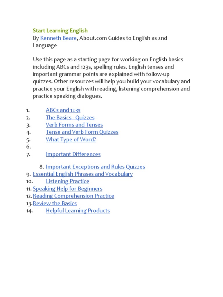 Start Learning English PDF | PDF | English Language | Verb
