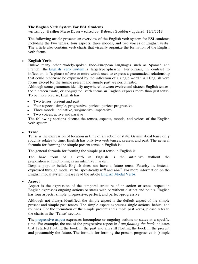 Overview of the English Verb System | PDF | Verb | Grammatical Tense