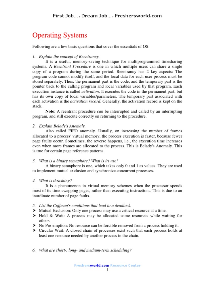 Operating System-Notes For Campus Interview | PDF | Process (Computing ...