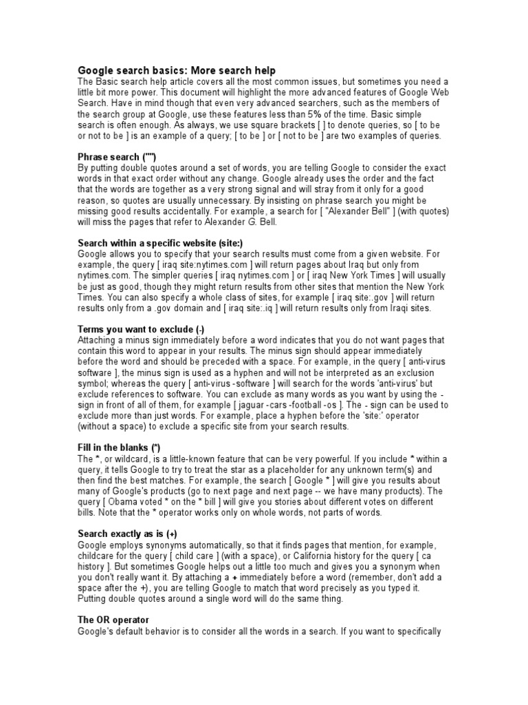 Advanced Google Search Techniques | PDF | Google | Web Search Engine