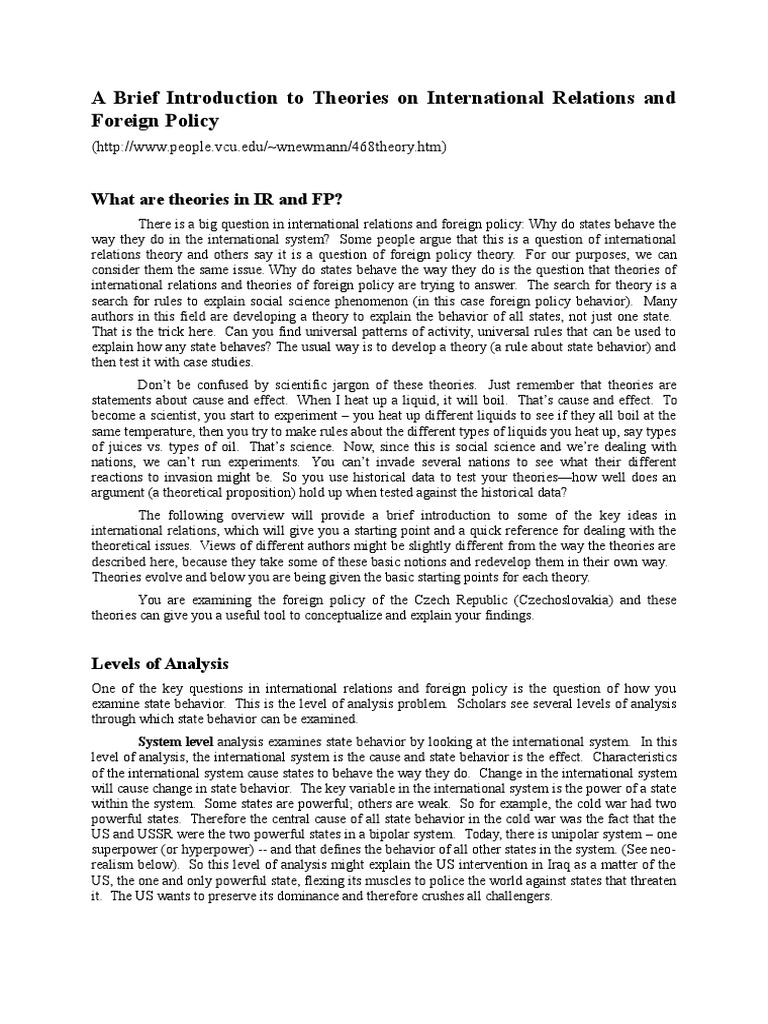 Theories of Foreign Policy Explained | PDF | Political Science ...