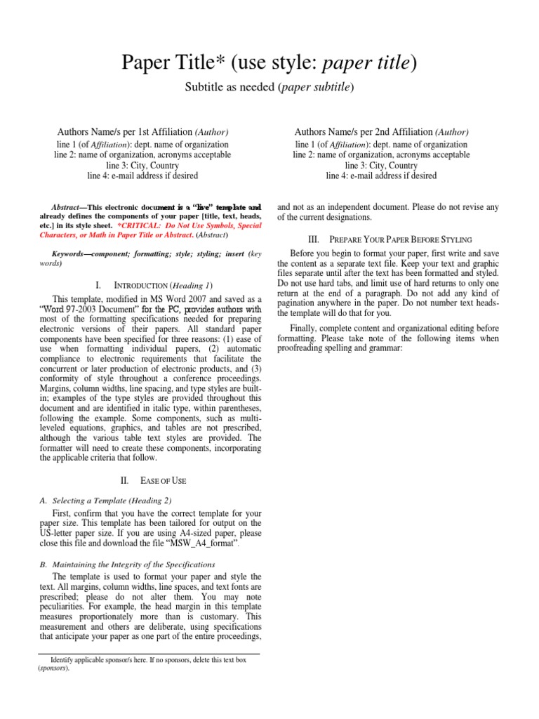Paper Formatting Template Guide | PDF | Proofreading | Email