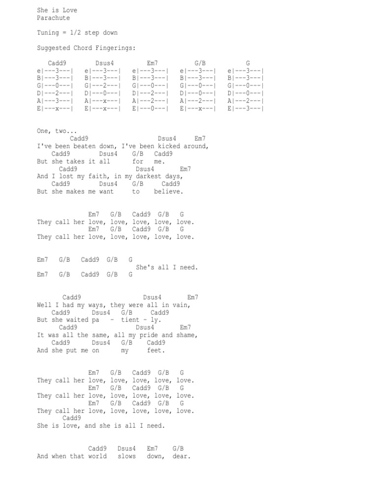 She is Love - Parachute - Lyrics and Chords | Recorded Music | Songs