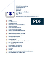 2014-2015 Kingergarten First Grade Supply List