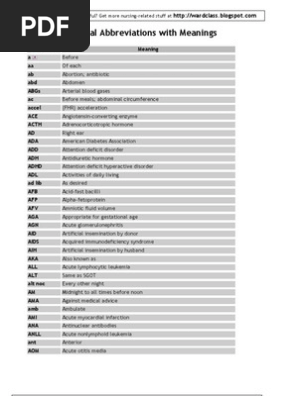 Common Medical Abbreviations With Meanings Pdf Lung Coronary Artery Disease