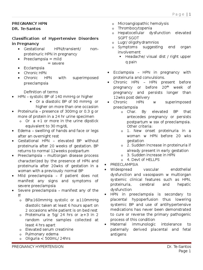 Pregnancy HPN DR. Te-Santos Classification of Hypertensive Disorders in ...
