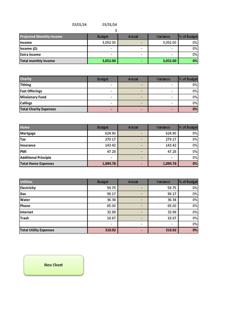 Projected Monthly Income: New Sheet | PDF | Debits And Credits | Money