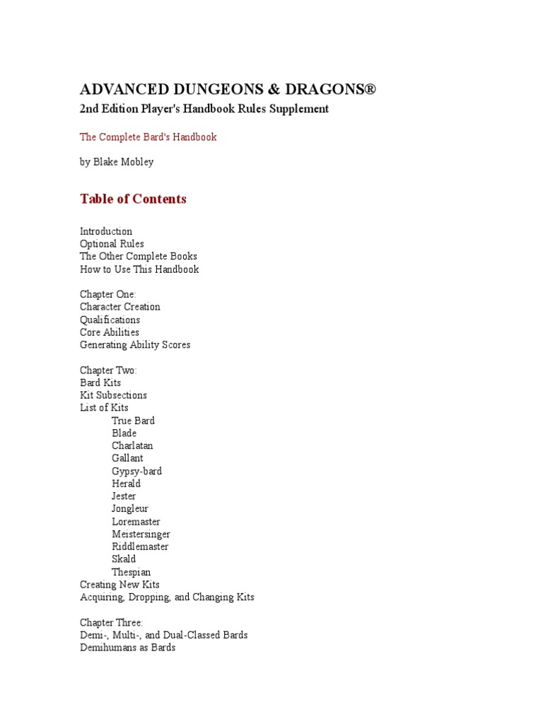The Complete Bard's Handbook | PDF | Dungeons & Dragons | D20 System