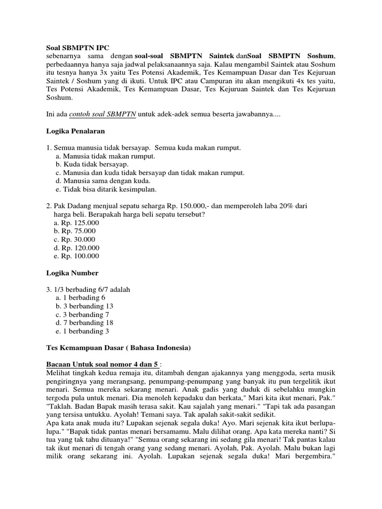 Contoh Soal Snmptn Pgsd Soshum Kumpulan Informasi