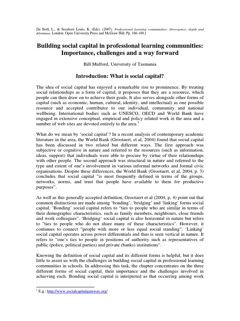 Building Social Capital in Learning Communities | PDF
