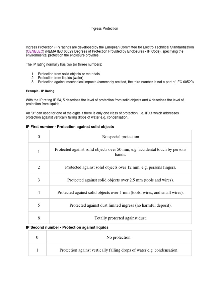 IP-Classification of Ingress Protection | PDF | Engineering ...