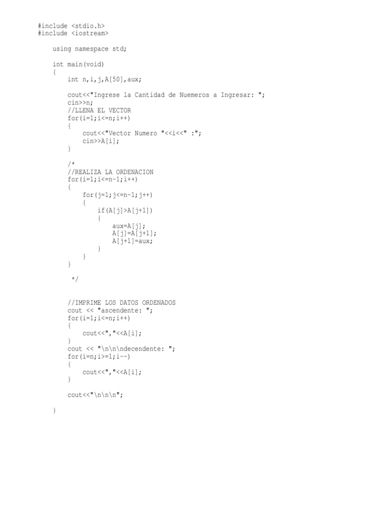 Ordenación de Números en C++ | PDF | C ++ | Plataformas de computación