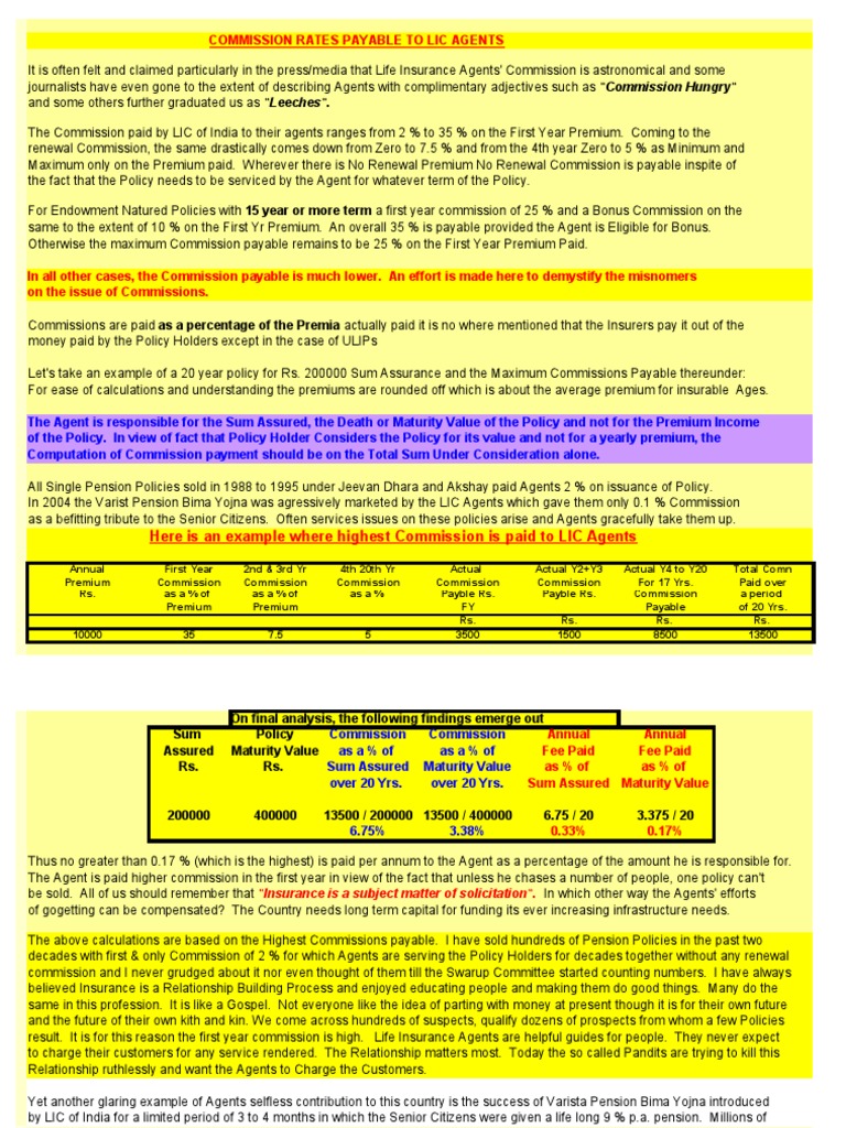 LIC AGENT COMMISSION Life Insurance Insurance
