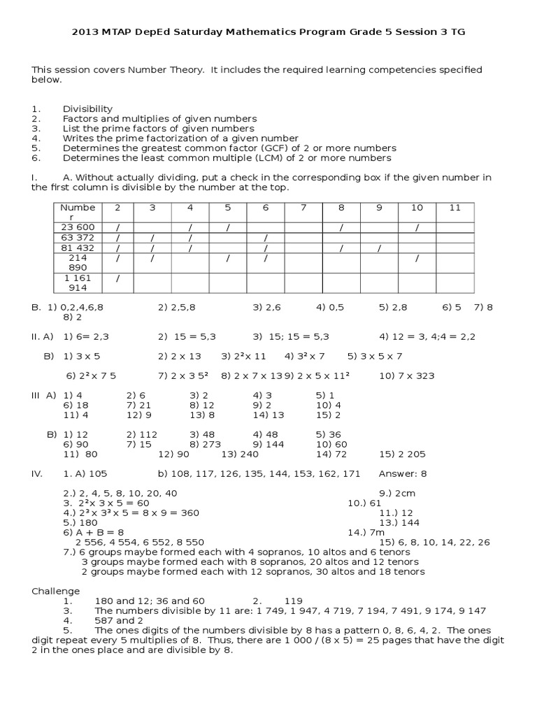 Grade 5 Math: Number Theory Concepts | PDF | Discrete Mathematics ...