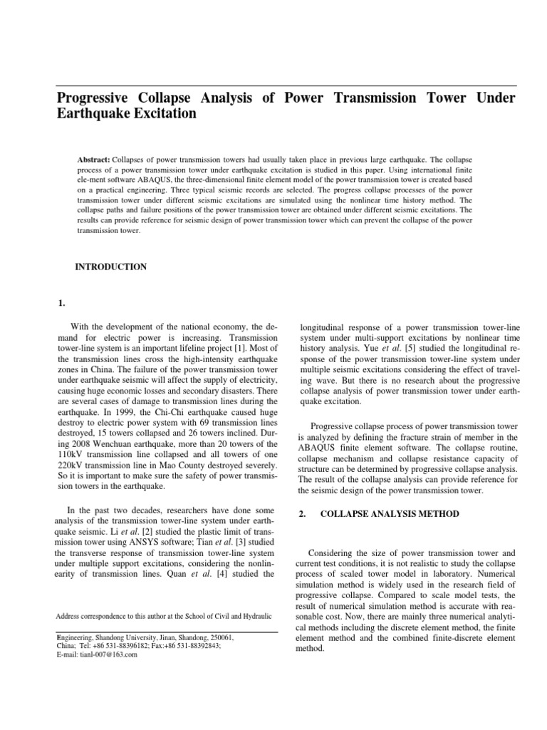 Progressive Collapse Analysis of Power Transmission Tower | PDF ...