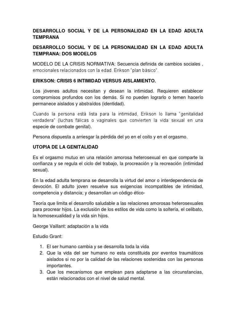 Desarrollo social en la adultez temprana | PDF | Adultos | Ciencias del ...