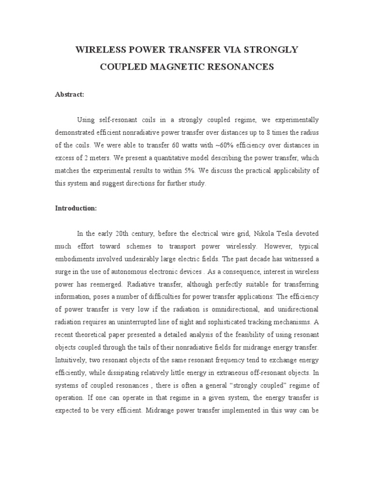 Wireless Power Transfer Via Strongly Coupled Magnetic Resonances | PDF ...