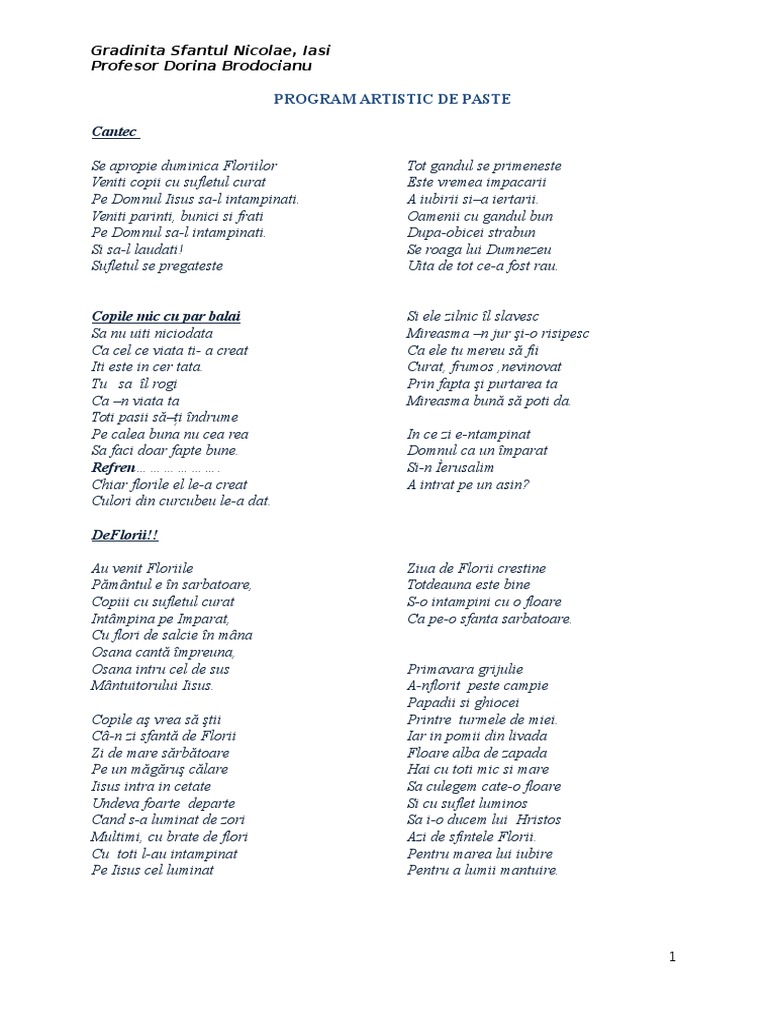 Program Artisitic de Paste | PDF