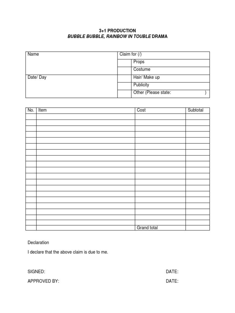 Production Claim Form Template | PDF
