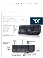 2.4G Ultra Mini Wireless Keyboard With Touchpad: Model No: Description