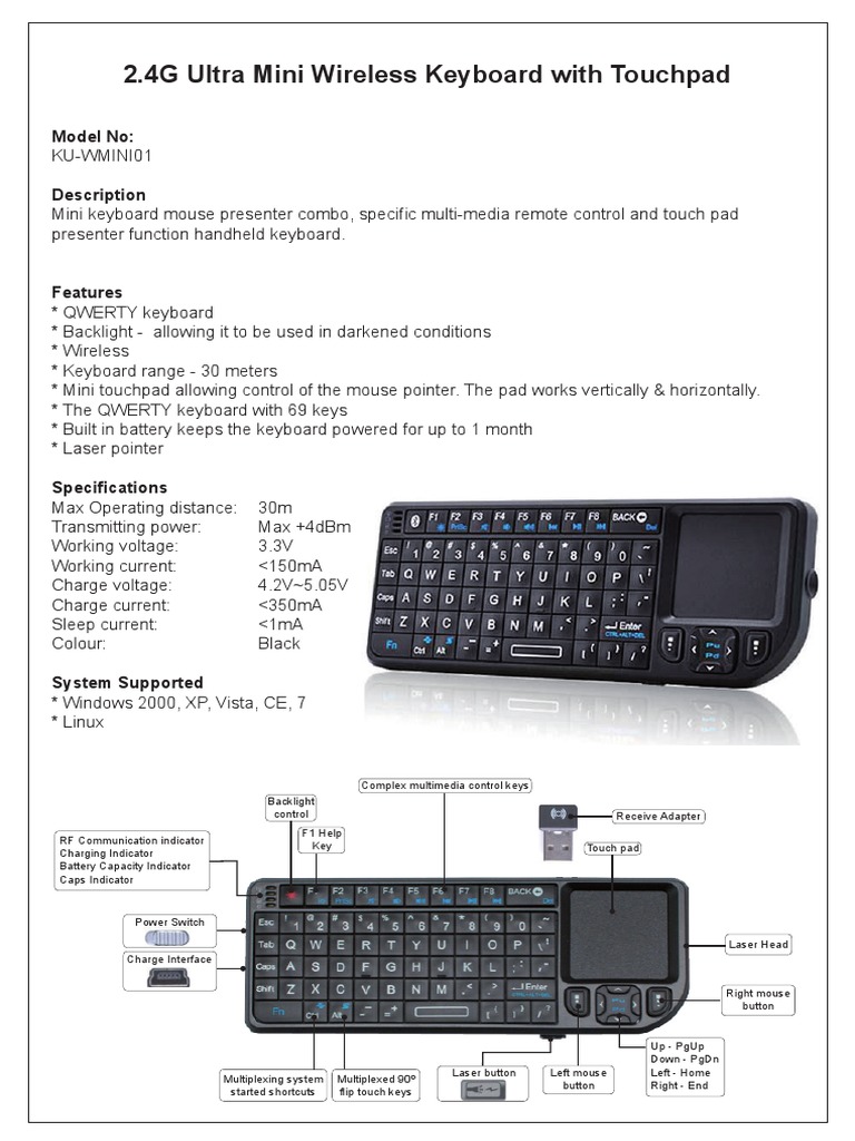 Mini Wireless Keyboard with Touchpad Guide | PDF