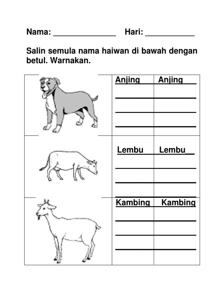 Tulis Nama Haiwan Jinak Pdf