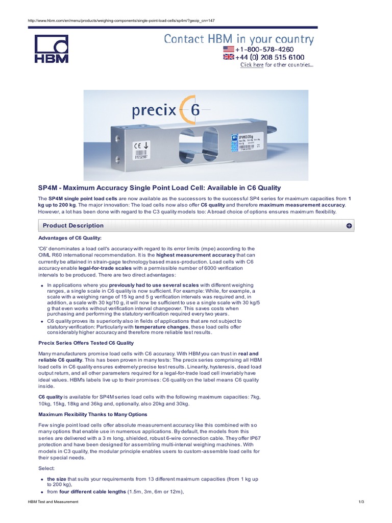 SP4M Load Cells: C6 Accuracy Features | PDF | Accuracy And Precision ...