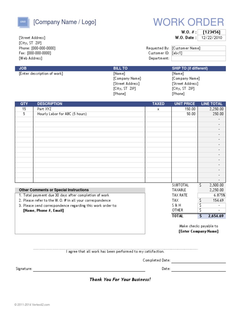 Work Order Template PDF Cyberspace Computing