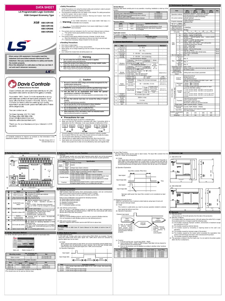 Xbc Dr10!14!20 30 e Data Sheet Programmable Logic Controller Input