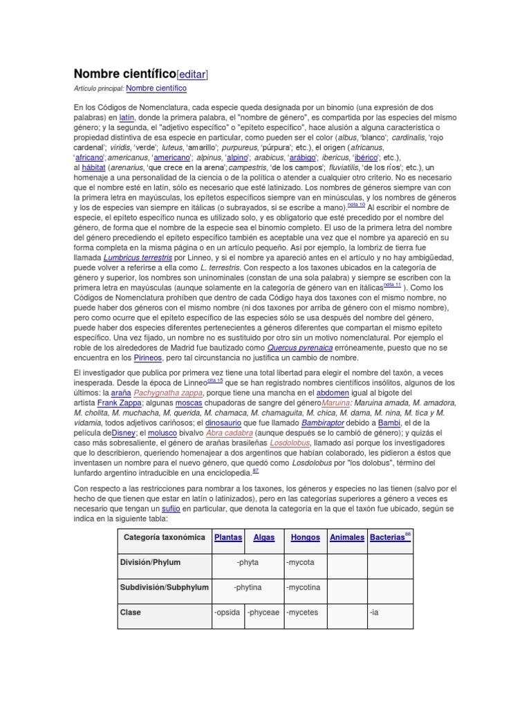 Nombre Cientifico PDF Taxonomía (biología) Convenciones de nombres