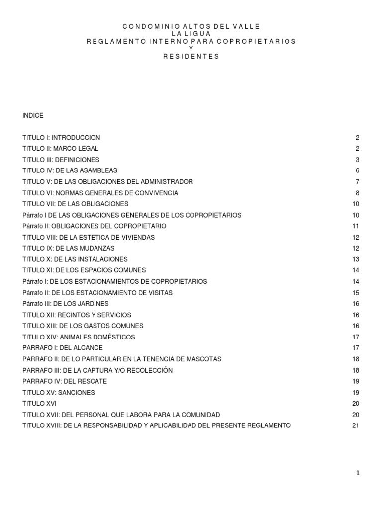 Reglamento Interno Condominio | PDF | Condominio | Propiedad