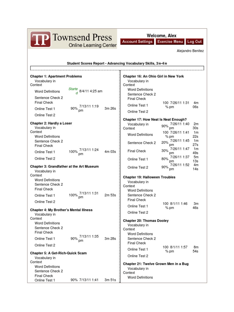 Advancing Vocabulary Words Test Scores Pdf Lexicology Cognition