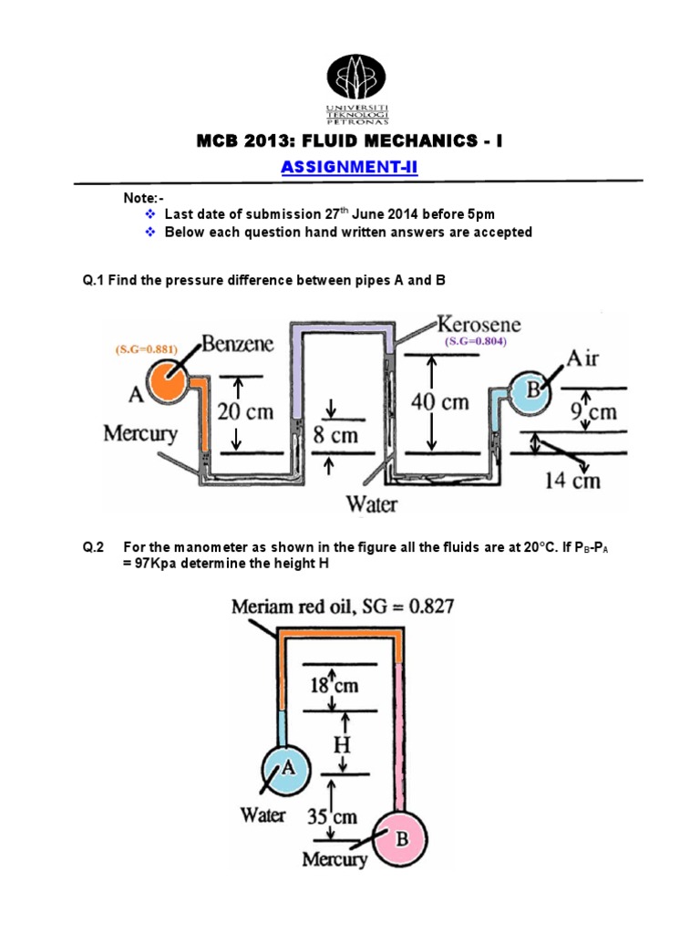 Fluid Mechanics Assignment II Solutions | PDF