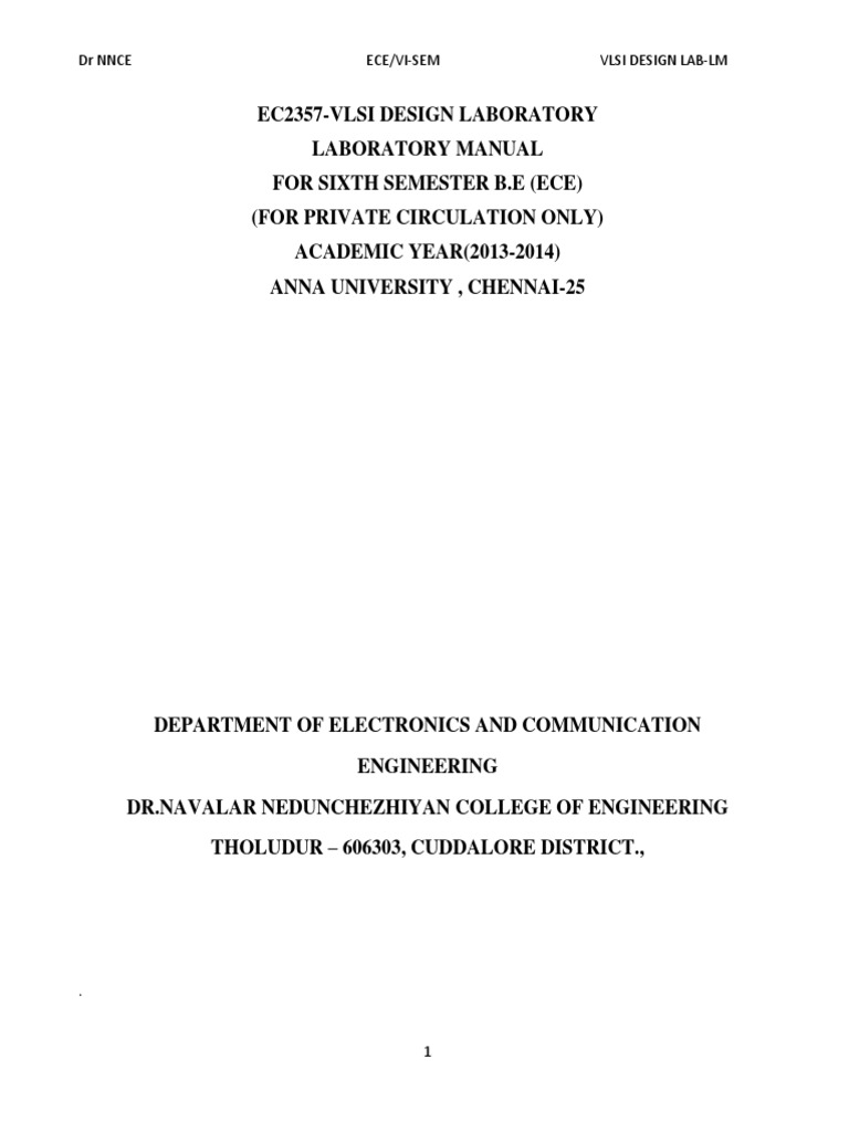 VLSI DESIGN Lab Manual Verilog+lEdit PDF Mosfet Field Effect Transistor
