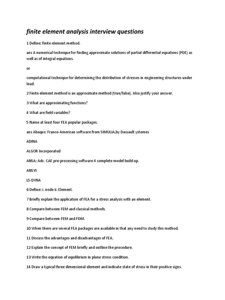 Finite Element Analysis Interview Questions | PDF | Finite Element ...