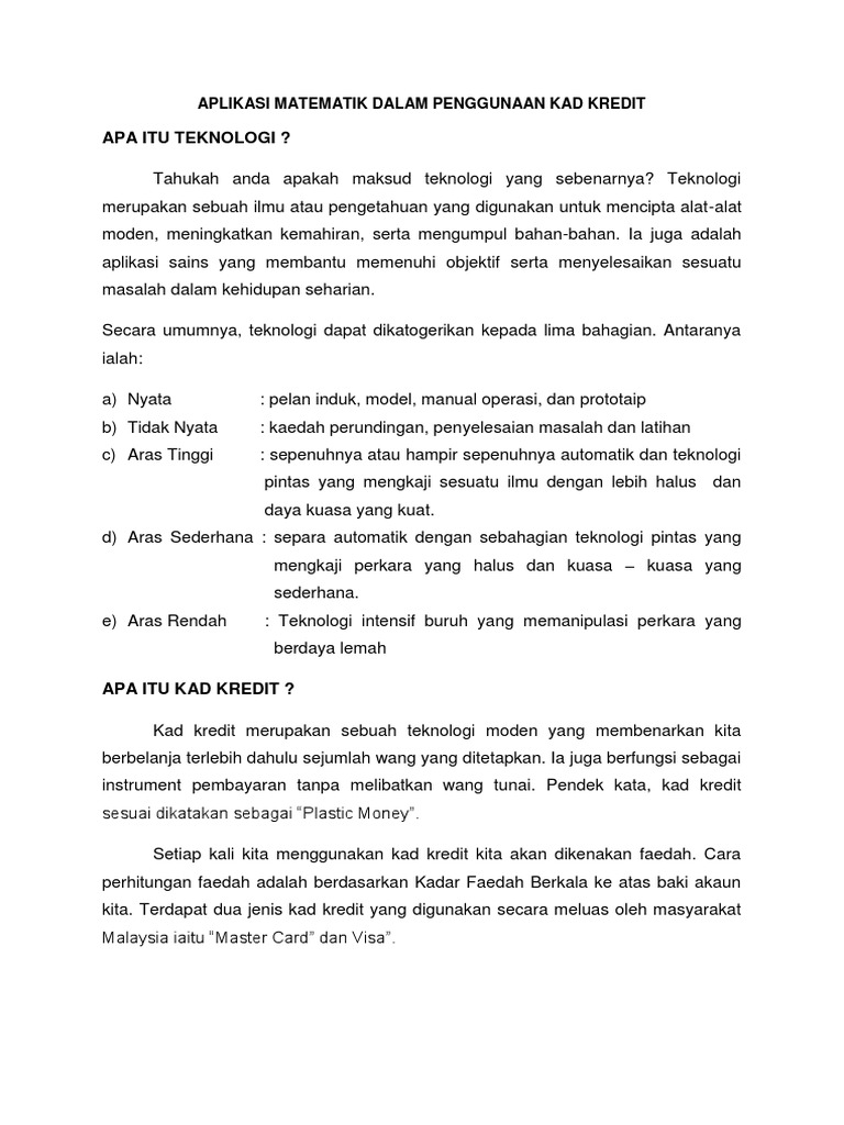 Aplikasi Matematik Dalam Penggunaan Kad Kredit Pdf