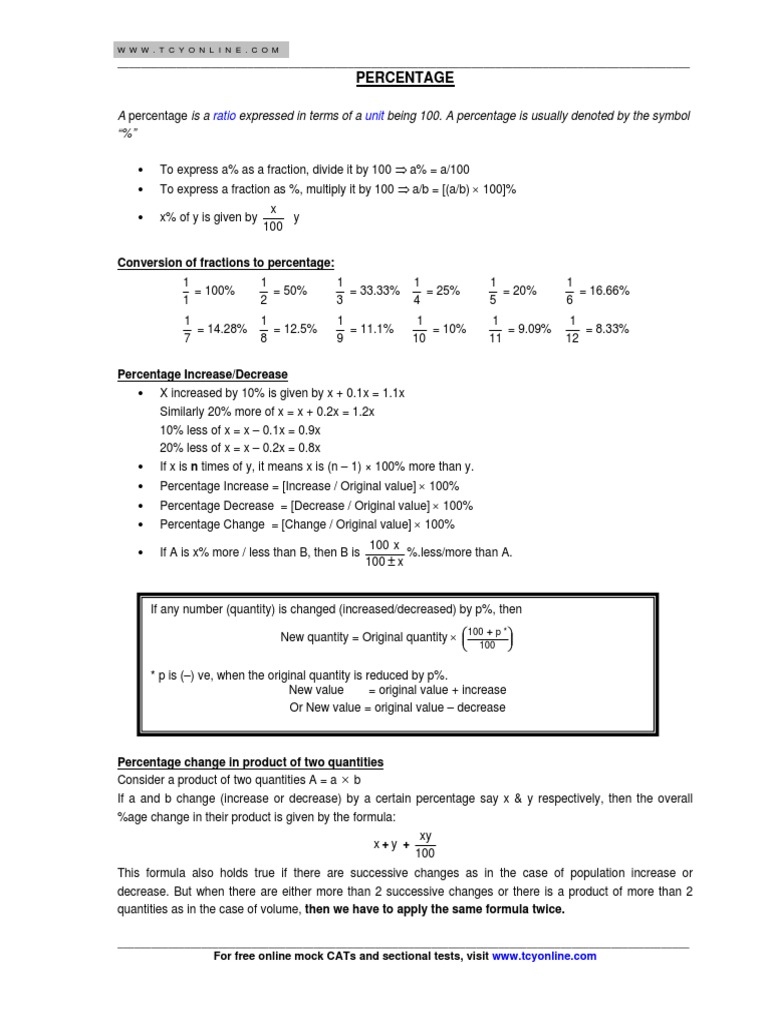Percentage | PDF | Percentage | Fraction (Mathematics)