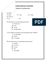 Questionnaire of Customer: Personal Information