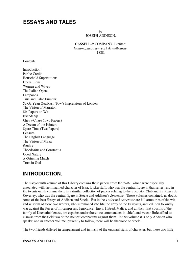 Essays and Tales by Addison, Joseph, 16721719 Socrates Ghosts