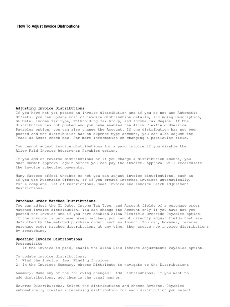 How To Adjust Invoice Distributions | PDF | Public Finance | Payments